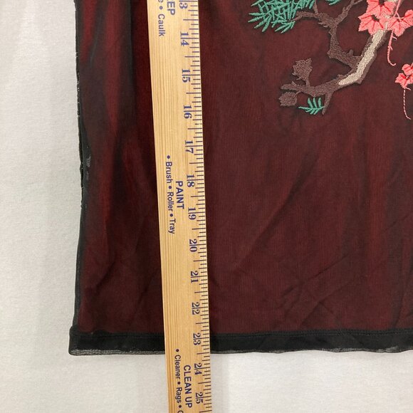 Carole Little size XL Black Red Mesh Lace Asian Print Whimsigoth Y2K Stretch Top - Picture 6 of 11